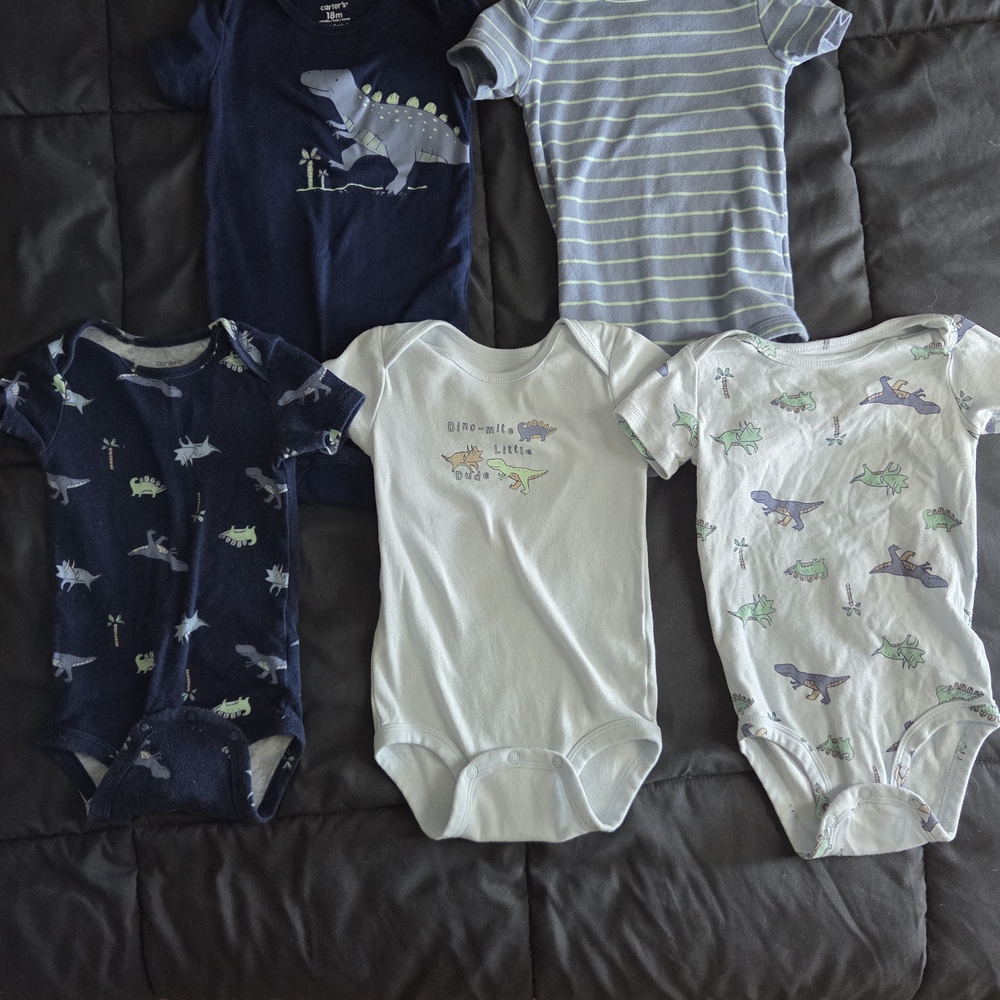 Dinosaur Print Kids One Piece Set - Navy, White, Gray